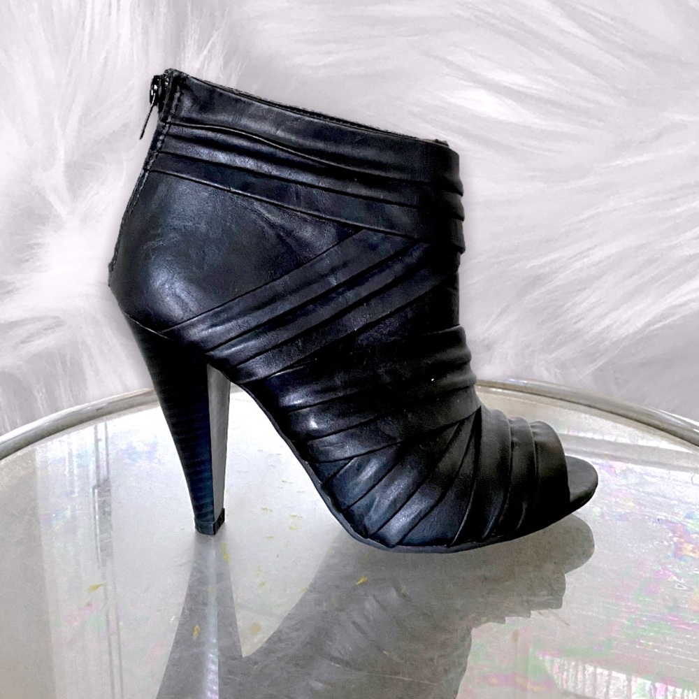 Black Peep-Toe Bootie Heel